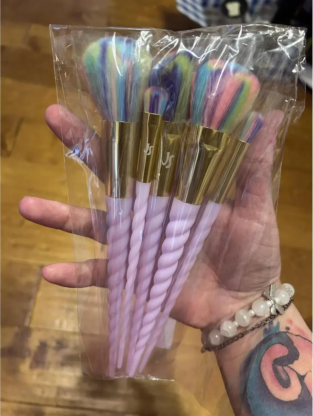 Pastel Unicorn Makeup Brush Set with Gold Ferrules
